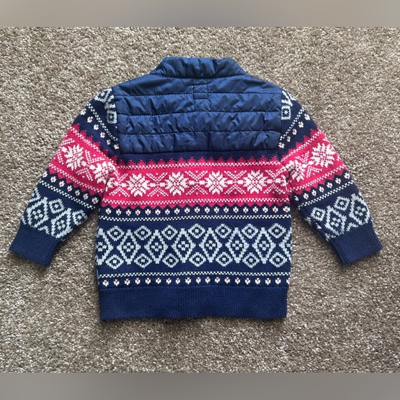 Baby GAP Blue Red Knit Fair Isle Puffer Winter Jacket Coat Sz 12-18mo - Picture 3 of 6